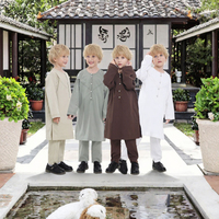 Robe Abaya Kaftan Thobe islamique pour enfants musulmans, garçons, 2 pièces, manches longues, col rond, polyester, antistatique
