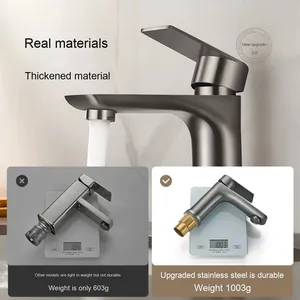 Vòi lavabo đơn tay cầm bằng thép không gỉ hiện đại, nóng lạnh, lắp đặt một lỗ, lõi van gốm, dùng cho nhà tắm gia đình - Product Image 4