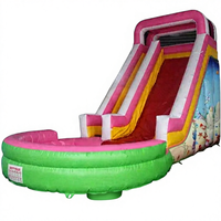 Toboggan aquatique gonflable commercial à double piste avec piscine à éclaboussures et structure de saut d'aventure pour enfants, pour la location événementielle