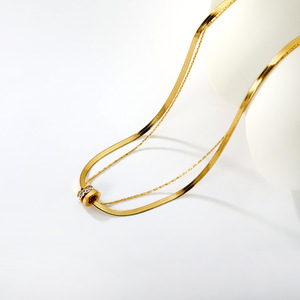 Geometric Double Layer Blade Chain <b>Necklace</b> Stainless Steel Hollow Double <b>Ring</b> Clavicle Chain For Women Leisure Gift - Product Image 2