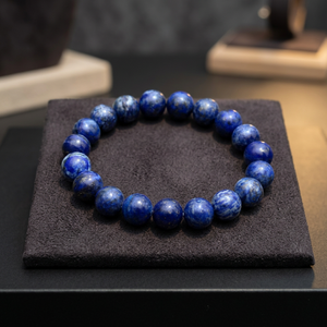 สร้อยข้อมือลูกปัดลาพิส ลาซูลีธรรมชาติ ขนาด 10 มม. ทรงกลม สีน้ำเงิน สร้อยข้อมือยืดหยุ่นสำหรับผู้หญิง ขายส่งเครื่องประดับ - Product Image 5