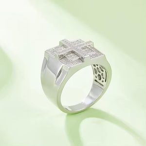 <b>Mens</b> 18K White Gold Plated 925 Sterling <b>Silver</b> <b>Ring</b> Cubic Zirconia Wedding Band Classic Engagement <b>Ring</b> Elegant Party Jewelry - Product Image 4