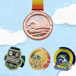 Custom Personalized Swimming Medal Zinc Alloy 3d School Activity Running Metal Sports Medal and Ribbons Medals Marathon Sports