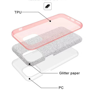 Per <span class=keywords><strong>iPhone</strong></span> 17 custodia di lusso <span class=keywords><strong>oro</strong></span> rosa brillante glitterato copertura Mobile doppio strato ibrido Hard Glitter Case 3 in 1 TPU per <span class=keywords><strong>iPhone</strong></span> 15 custodia - Product Image 2