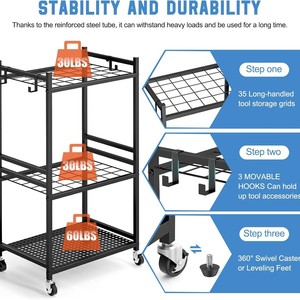 Portable Iron Garden Tool Storage Rack With Wheels Stainless Steel Organizer For Outdoor Cleaning Tools - Product Image 4