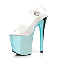 Sandales pour femmes à plateforme métallisées électroplaquées, semelle épaisse, talon fin, bout ouvert, bride à la cheville, talons hauts sexy de 20 cm (8 pouces) pour boîte de nuit