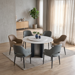 Modern Round Marble <b>Dining</b> Table Set <b>6</b> Seats Metal Legs Rotatable Design Minimalist Waterproof Durable <b>Dining</b> <b>Room</b> Furniture - Product Image 3