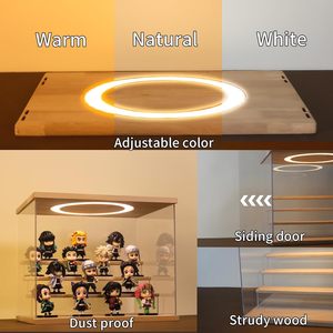 Vitrine acrylique moderne à 4 niveaux avec lumière LED réglable, armoire d'assemblage noire anti-poussière pour figurines d'<span class=keywords><strong>action</strong></span>, surface polonaise - Product Image 2