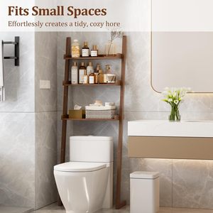 Over Toilet Storage Rack <strong>Wooden</strong> Ladder Organizer Freestanding Space Saving Toilet <strong>Shelving</strong> for <strong>Bathroom</strong> Accessory Holder - Product Image 5
