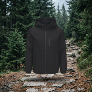 Veste coupe-vent à capuche noire pour homme, fermeture éclair, décontractée, automne, polyester, vêtements d'extérieur - Product Image 2