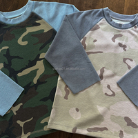 T-shirts Homme Designer à Manches Longues Raglan, Coupe et Couture, Imprimés DTG Camouflage, Tricot Gaufré Oversize et Court, Blocs de Couleurs, OEM