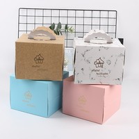 4 6 8 10 Inch Dessert Package Box With Handle And Bottom Board Marble White Pink Blue Cake Boxes