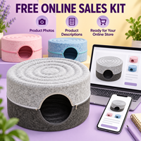 Vente en gros de lit pour chat en feutre polyester personnalisé, rond, pour l'intérieur, avec fermeture éclair amovible