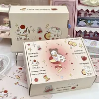 Boîte d'emballage pliable en papier ondulé avec motif de chiot beige crème mignon imprimé avec logo personnalisé pour cadeau