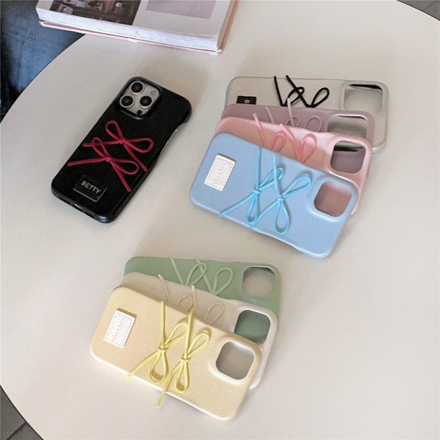 Ins Street Fashion Style Skin Feel Denim Pure Color Phone Case Half Cover With Bow Knot for iPhone 16 15 14 13 Plus Pro Max