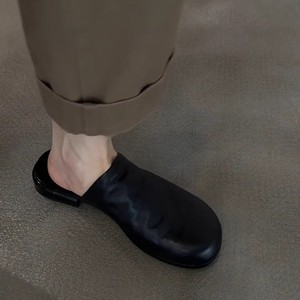 Pantuflas de Piel de Oveja con Punta Redonda, Forro de Cuero Genuino Negro, Cómodas para Todas las Temporadas, Mules para Mujer, Zapatos Sin Cordones - Product Image 2