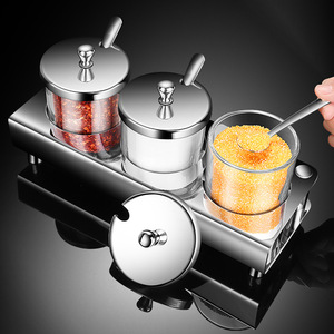 304 Stainless Steel Spice <b>Jars</b> Set With Spoons Airtight <b>Kitchen</b> Condiment Containers Solid Seasonings <b>Storage</b> <b>Jar</b> Combo - Product Image 1