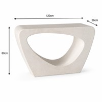 Table console sculpturale contemporaine à base ouverte, design organique évidé, pour entrée, couloir, salon, maison