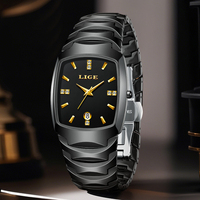 Montre élégante pour femme LIGE LG89187 en céramique noire carrée avec diamants, montre à quartz de luxe, cadeau pour femme, boîte de montre personnalisée OEM