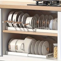 Rak Penyimpanan Panci Teleskopik Multi-layer yang Dapat Disesuaikan, Organizer Lemari Dapur untuk Peralatan Masak & Tempat Tutup Panci