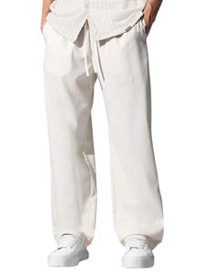 Oversized Baggy Men Sweatpants Casual Trousers Custom Logo Blank <b>Linen</b> Cotton Wide Leg Pants Wholesale Rate OEM Custom Design - Product Image 2