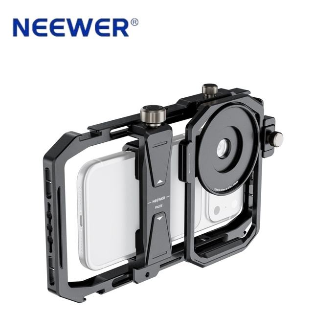 NEEWER Universal Phone Video Cage Rig, 17mm Lens Adapter & Filter Mount, Cold Shoe for Vlogging Live Streaming