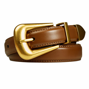 Ceinture fine durable en cuir de vache véritable, style vintage décontracté, avec boucle en cuivre rectangulaire, pour femmes et hommes - Product Image 1