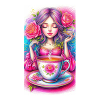 Ever Moment Kit d'art de broderie diamant en gros, motif Fille avec coffre et thé, ASF2953