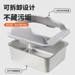 Bac à litière pour chat en acier inoxydable Ha Gou, rectangulaire, grande capacité, facile à nettoyer, durable, contrôle des odeurs, pour chats adultes - Product Image 2