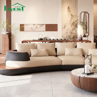 Sofá Seccional Curvo de Lujo, Moderno, Minimalista, con Forma Orgánica, con Base de Madera de Nogal, para Sala de Estar de Villa de Lujo