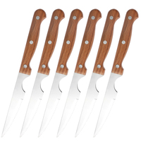 Ensemble de 6 couteaux à steak en acier inoxydable pleine soie avec manches en plastique rose, lames de 4,5 pouces, finition satinée, poignée durable et réglable