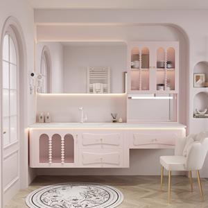 Mueble de Baño con <span class=keywords><strong>Lavabo</strong></span> Doble de Diseño Italiano, Acabado Brillante en <span class=keywords><strong>Rosa</strong></span>/Blanco, Espejo LED Inteligente, Nuevo de Fábrica - Product Image 3