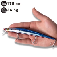 Leurre de pêche artificiel flottant pour bar, 175 mm, 24,5 g, avec hameçon VMC, corps dur en plastique, type minnow