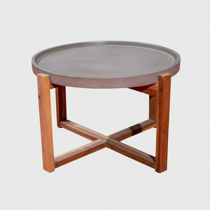 Mesa de Centro de Diseño Industrial de primera calidad, tapa de hormigón con patas de madera de acacia para muebles de sala de estar - Product Image 1