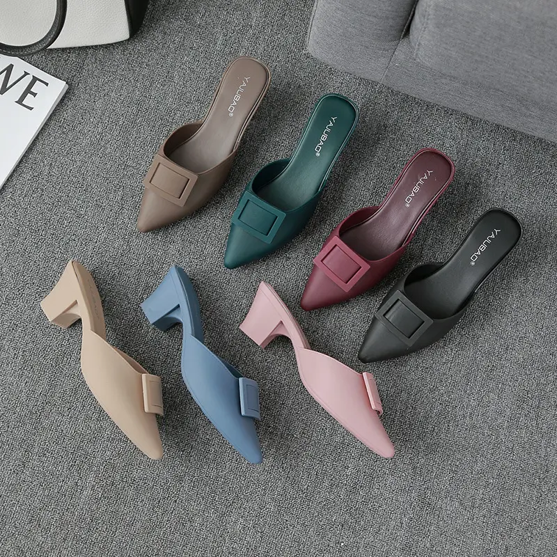 Retro jelly plastic slides slippers fashion non slip slope with soft bottom toe high heels shoes for women women s slippers