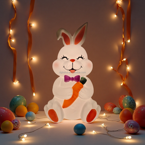 <b>Easter</b> White Rabbit Holding Carrot-shaped Decorations with LED - Product Image 2