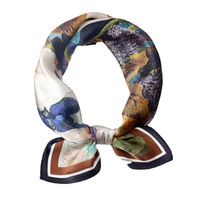 Écharpe carrée en soie véritable Van Gogh, motif iris rétro français, 70 cm, polyvalente, printemps-été, foulard, châle, écharpe de cou pour femme