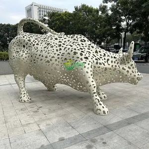 Factory Customized Modern Large Metal Crafts Outdoor Garden Decoration Metal Animal Life Size Cattle Stainless Steel Sculpture