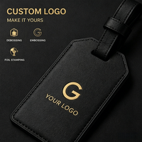 Étiquette de bagage en cuir PU avec logo personnalisé, étiquette d'identification de voyage d'affaires avec fenêtre pour carte, pour valise, cadeau d'entreprise, ensemble de cadeaux promotionnels