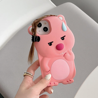 Coque de téléphone en silicone avec franges inclinées et visage amusant, étui de protection 3D dessin animé pour iPhone 11 12 13 14 15 Pro Max
