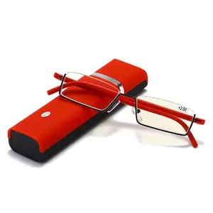 Kacamata Baca Mode Bingkai Setengah Grosir Kacamata Baca Tahan Cahaya Biru dengan Kotak
