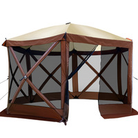 Tente de camping hexagonale à montage rapide 210D Poly-Oxford deux chambres avec abri solaire et coupe-vent 360 Projector
