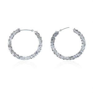 Orecchini a Cerchio in Oro Bianco E4159 con Cristalli Taglio Brillante e Strass, Stile Classico da Donna per Feste - Product Image 1