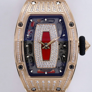 Ladies' rose gold diamond-<b>set</b> automatic mechanical <b>watch</b> with red lip design and red rubber strap. - Product Image 2
