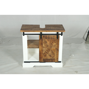 Mueble Muro Blanco y de Madera Natural con Puerta Corredera y Estante Abierto para Almacenamiento - Product Image 3