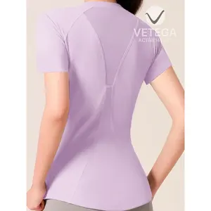 T-shirt de sport à manches courtes pour homme Vetega, doux et respirant, lilas violet, coupe ajustée, tissu tricoté, col en V, imprimé par transfert thermique - Product Image 5