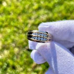 <b>Women's</b> 18K Gold Plated Alloy Eternity Band Engagement <b>Ring</b> with Natural Round Diamonds Channel <b>Set</b> Classic IGI Certified - Product Image 1