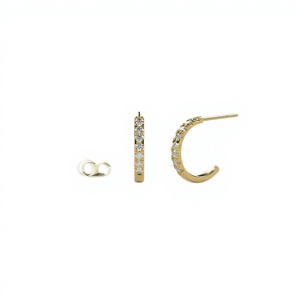 Pendientes de Aro con Diamantes Chapados en Oro de 18K, Corte Redondo, Engaste Compartido, Media Aro, Minimalistas, Tipo Huggie, Joyería Fina para Mujer - Product Image 2