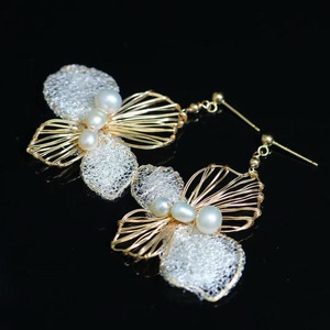 wholesale Handmade Dual Craft Floral <b>Drop</b> <b>Earrings</b>, USA Imported 14K Gold Filled, Natural Freshwater Rice Pearl Dangle <b>Earrings</b> - Product Image 3