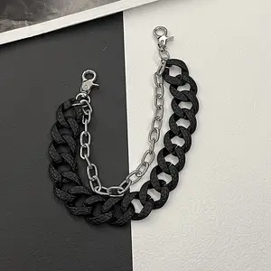 Fashion Matte Acrylic Trouser Chain Shoulder Bag With Accessories Black Double Layer Metal Hanging Chain